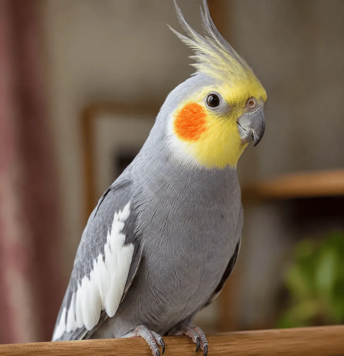 A healthy, alert cockatiel with bright eyes, smooth feathers and upright posture